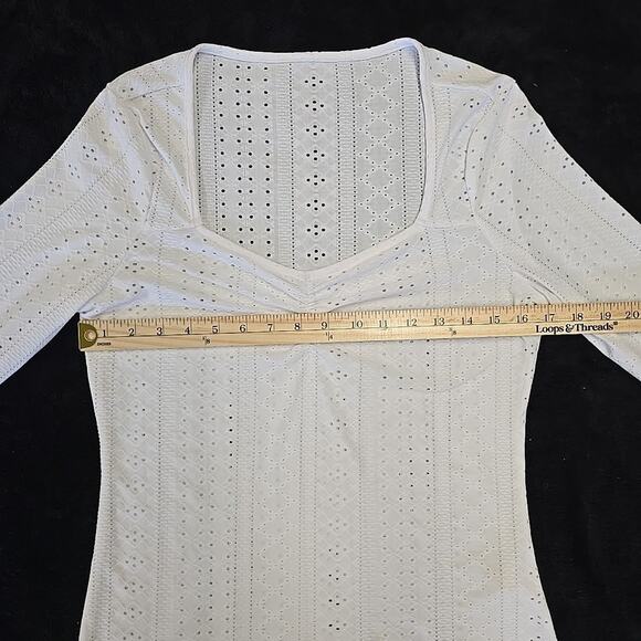Y2K Style Womens Top Large Ruched White Eyelet Sweatheart Soft Girl Cottagecore - Picture 3 of 7